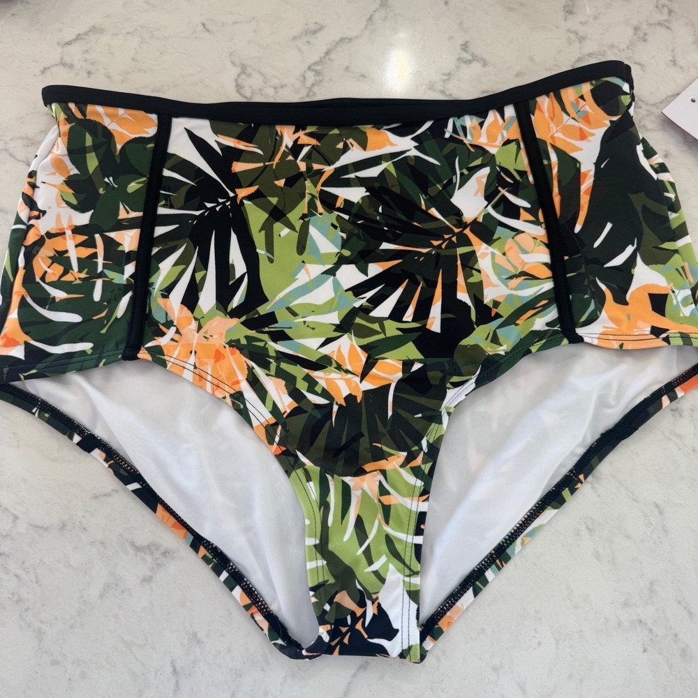 Womens Swimsuits For All Bikini Bottom Size 16 Tropical High Waist Swim NWT
